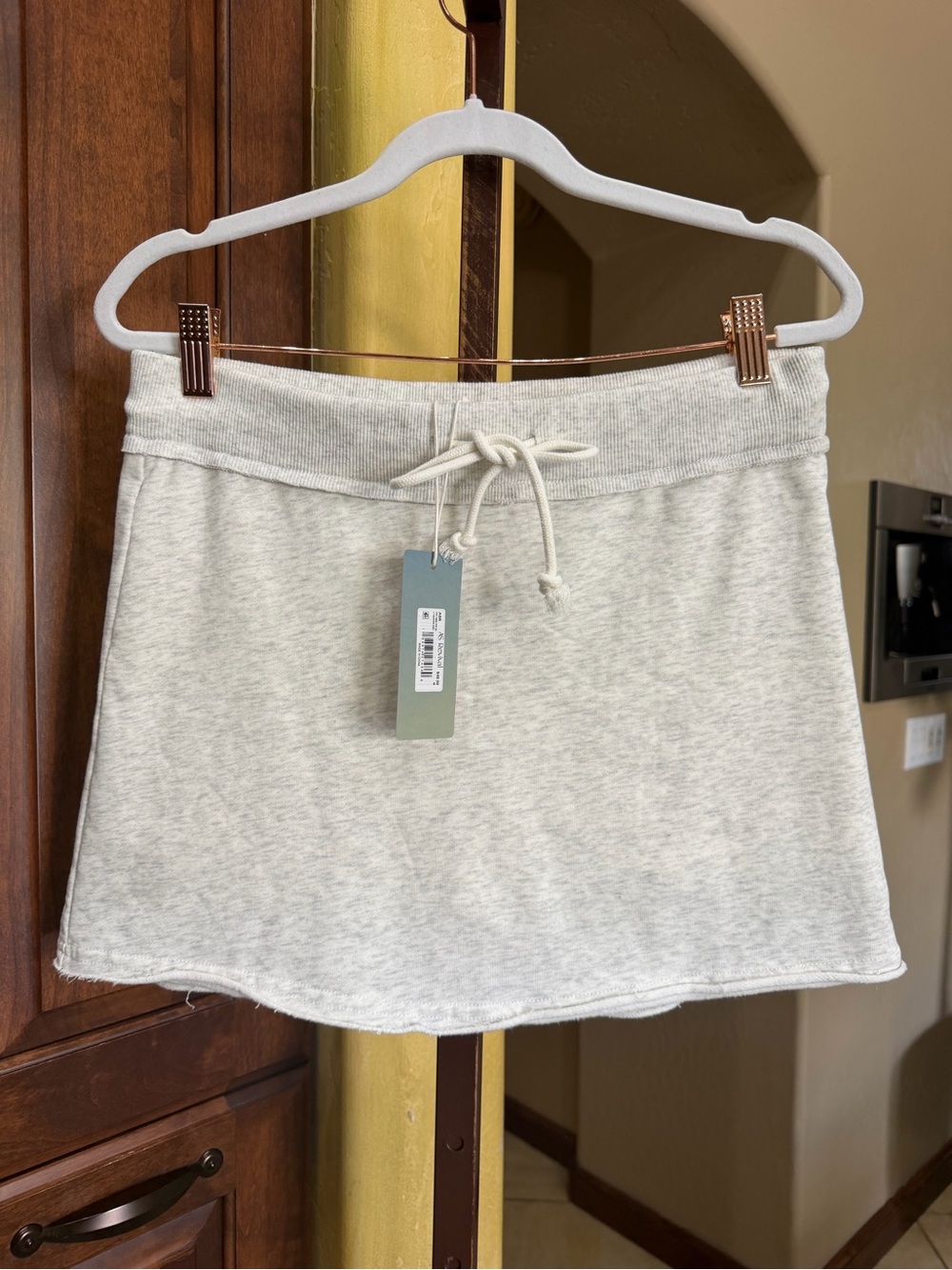 NWT AS Revival Everyday Drawstring Mini Skirt in Heathered Cream Medium
